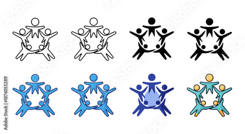 Set of stylized human figures holding hands in a circular formation representing unity and teamwork.
