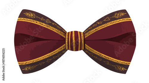 클래식한 금색 테두리가 있는 버건디색 나비넥타이, 흰색 배경에 투명하게 분리되어 스타일리시한 액세서리를 보여줍니다.