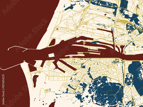 Photos Poster-style map of IJmuiden, Netherlands using minimal cream and gold map