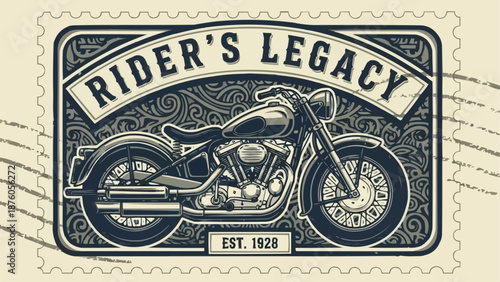 Vintage Motorcycle Riders Legacy Stamp Design.