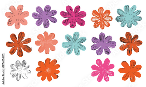 다양한 색상의 투명한 꽃 모양 일러스트가 모여있는 귀엽고 밝은 디자인
