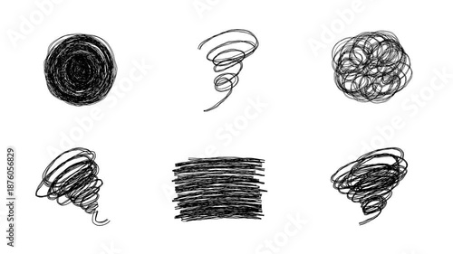 もやもやした感情の落書き線画イラスト。線が動く手描きのアイコン動画。ループする4Kアニメーション。鬱や不安、心配を表すマークの詰め合わせ