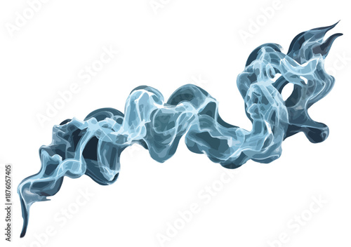 하얀 배경에 떠 있는 몽환적이고 투명한 파란색 연기 덩어리의 추상적인 형태