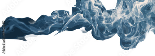 푸른 연기가 흰 배경 위로 흐르는 추상적인 형태를 만들어내는 모습