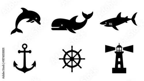 Nautical anchor icon vector set with various animal and holiday symbols