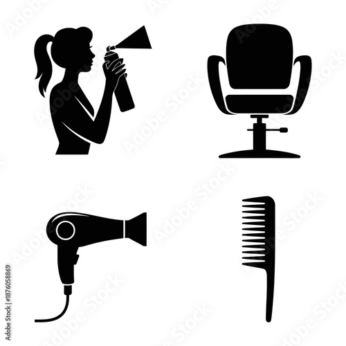 Hair and Barber Salon Icons Set Vector Illustration