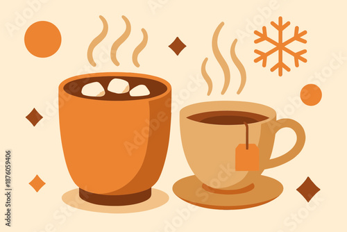 Cozy Winter Drinks Hot Chocolate and Tea Illustration.