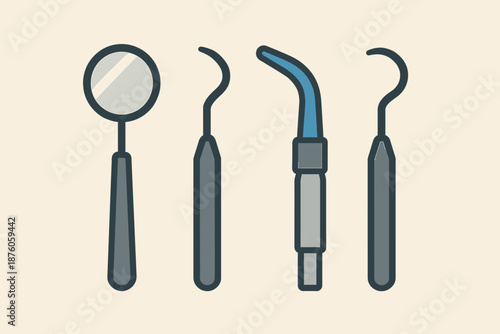 Dental Instruments Mirror Probe and Curing Light for Oral Care.