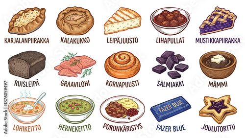 Assorted traditional dishes displayed on plates and boards in a culinary showcase