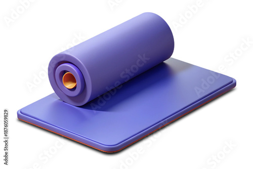 A purple yoga mat rolled up on a flat surface high-quality professional detailed modern elegant stylish clean crisp vibrant colorful digital creative
