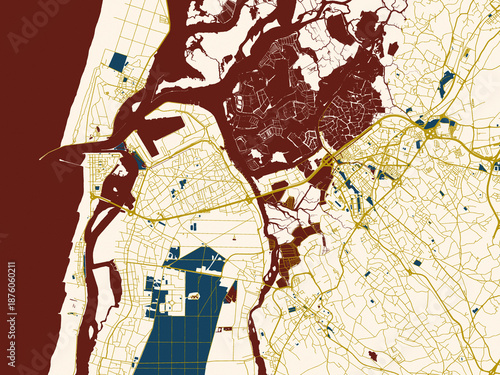 Graphic city map artwork of Aveiro Metropole, Portugal