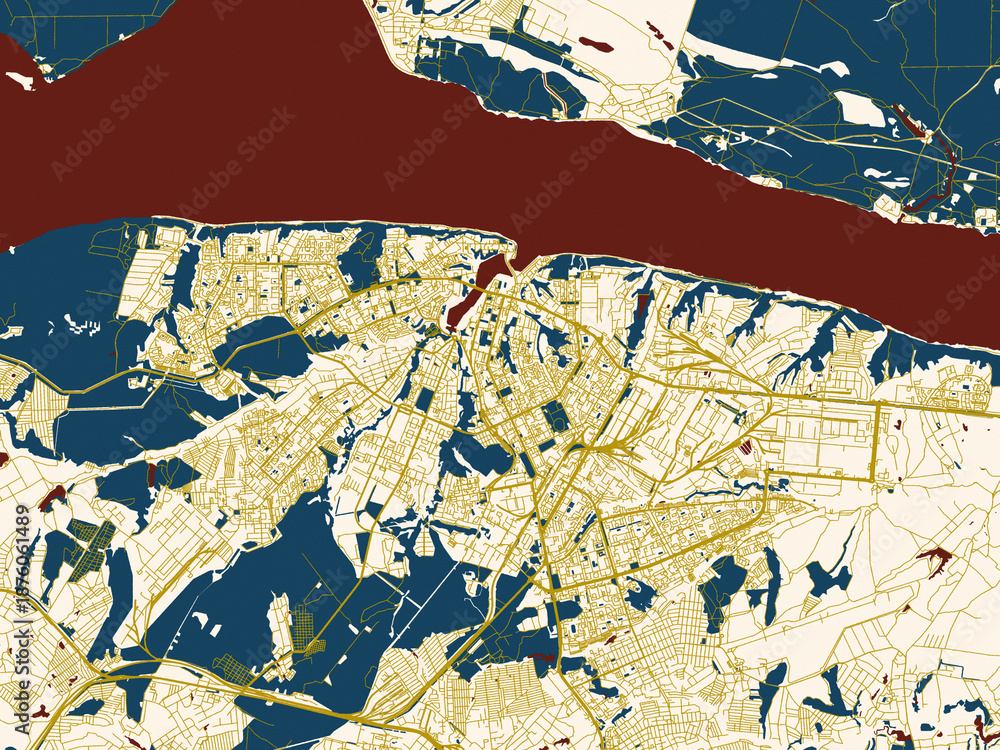 Naklejka premium City map of Cheboksary, Russian Federation – minimal cream and gold map