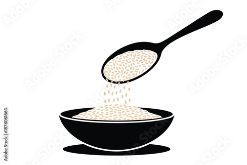Pouring Grains into a Bowl with a Spoon, wholesome food concept