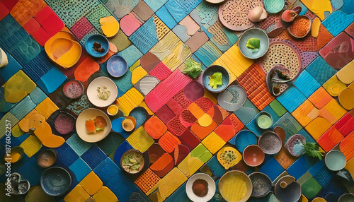 vibrant geometric texture pattern with bold shapes and harmonious color contrasts