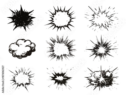 만화 효과음 텍스처, 폭발, 충격, 에너지, 액션, 투명한 배경의 다양한 디자인
