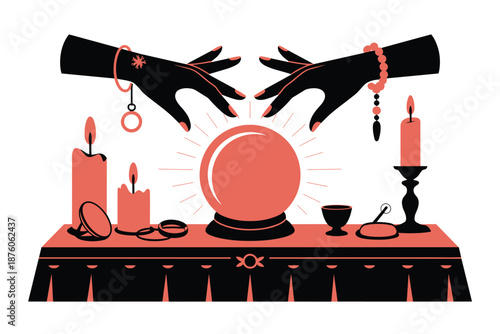 Mystical Fortune Teller's Crystal Ball Divination Scene, spiritual mystery concept