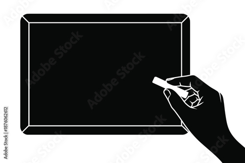 Hand Holding Chalk Ready to Write on Blank Blackboard, education teaching concept