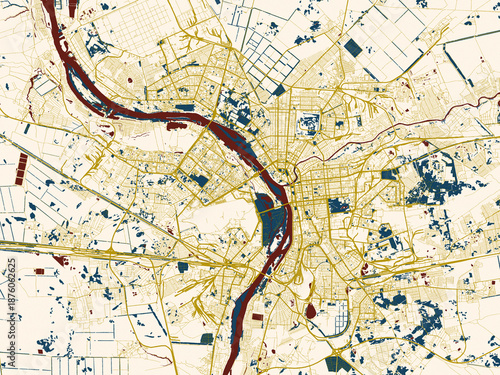 Obraz na płótnie City map of Omsk, Russian Federation – minimal cream and gold map