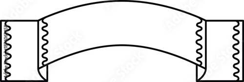 Curved elastic strap cad drawing flat vector illustration front view, adjustable connector band, technical apparel component design template background isolated