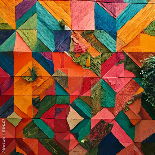 vibrant geometric texture pattern with bold shapes and harmonious color contrasts