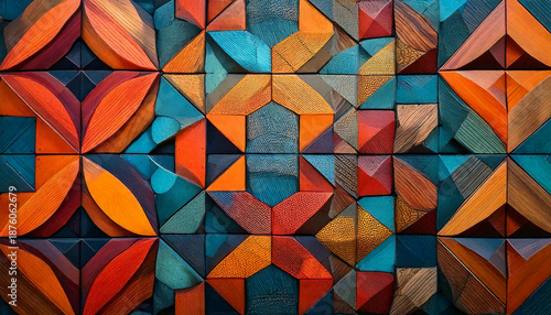 vibrant geometric texture pattern with bold shapes and harmonious color contrasts