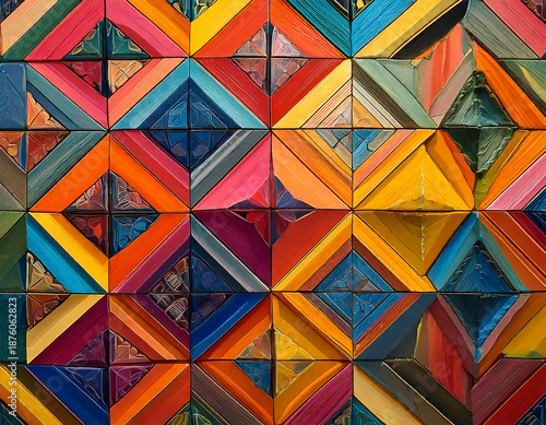 vibrant geometric texture pattern with bold shapes and harmonious color contrasts