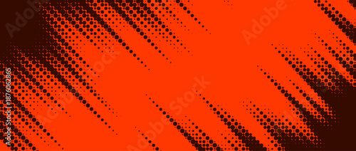 Red dynamic halftone background. Rough dotted diagonal pattern effect. Abstract jagged tilted stripes wallpaper. Grunge comic speed lines backdrop. Hot bright sport banner design template. Vector
