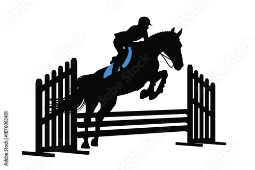 Dynamic Horse Jumping Silhouette, equestrian motion concept