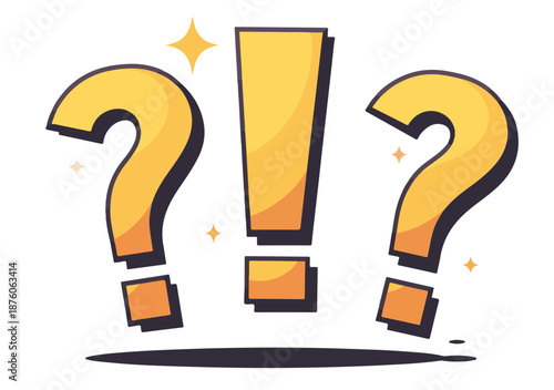 궁금증과 놀라움을 나타내는 노란색 물음표와 느낌표 일러스트