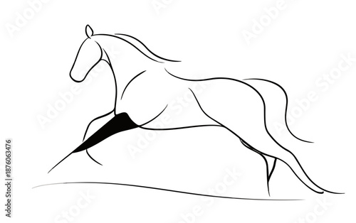 투명한 배경에 그려진 힘찬 갈기가 돋보이는 말의 간결한 라인 아트 일러스트