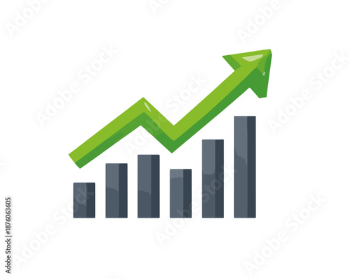 성장하는 막대 그래프와 상승하는 녹색 화살표가 있는 투명한 비즈니스 성장 일러스트