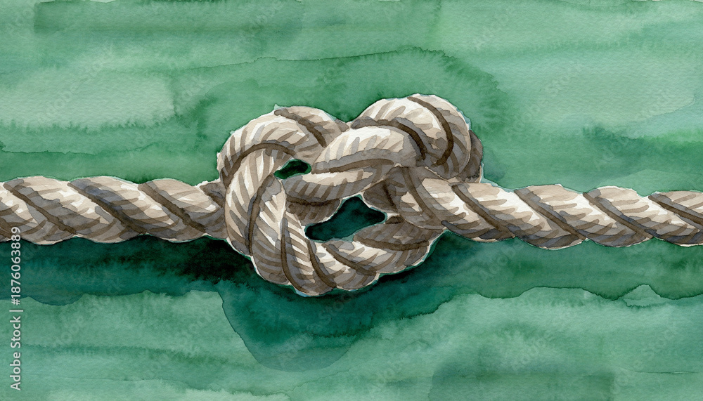 Fototapeta premium Close Up Nautical Rope Knot On Green Surface.