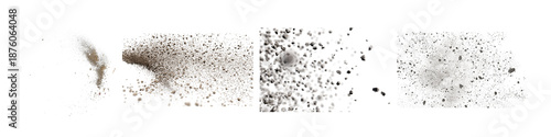 Foto dynamic collection of flying dust, gravel, and rock debris, realistic impact and explosion effects for design uses