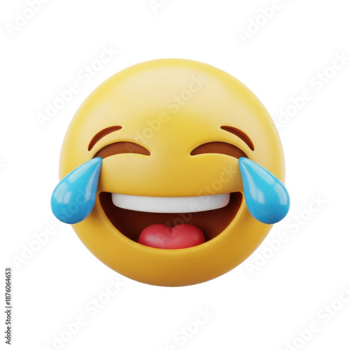 Laughing emoji with tears of joy isolated on transparent background