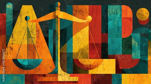 Abstract Geometric Balance Scale Illustration, Legal Justice Concept Artistic Style