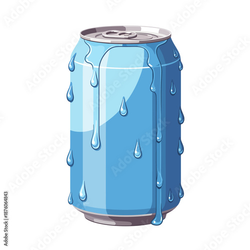 Cold, refreshing blue beverage can dripping with condensation illustration