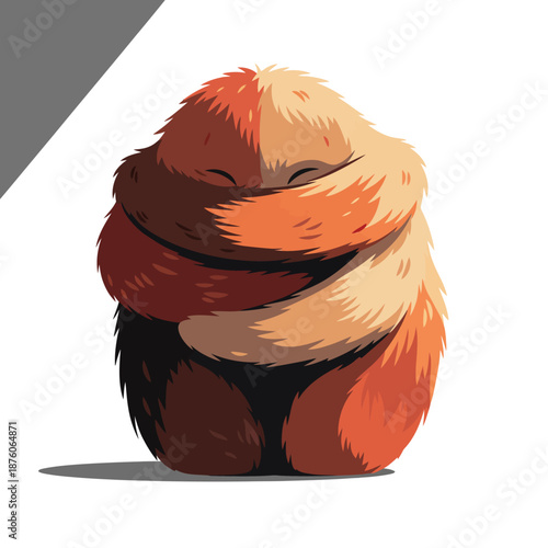 Cozy embrace of two fluffy creatures illustration