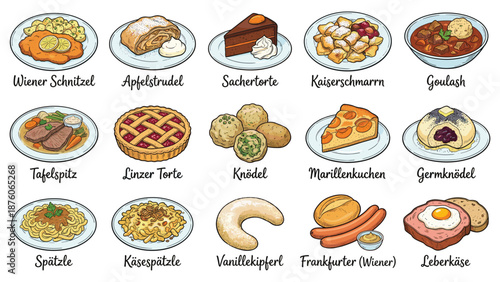 Assorted traditional pastries and desserts on display plates in a culinary setting