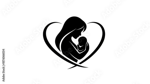 Mother and baby in heart symbol love and care illustration