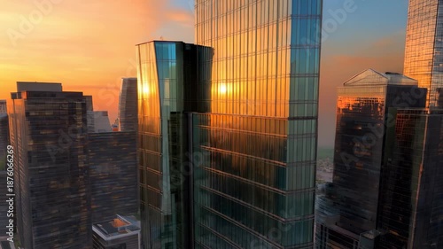 Sunset Over Modern City Skyscrapers