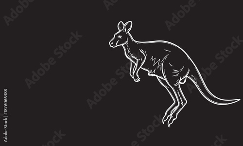 Minimalist Kangaroo Line Art Illustration on Black Background