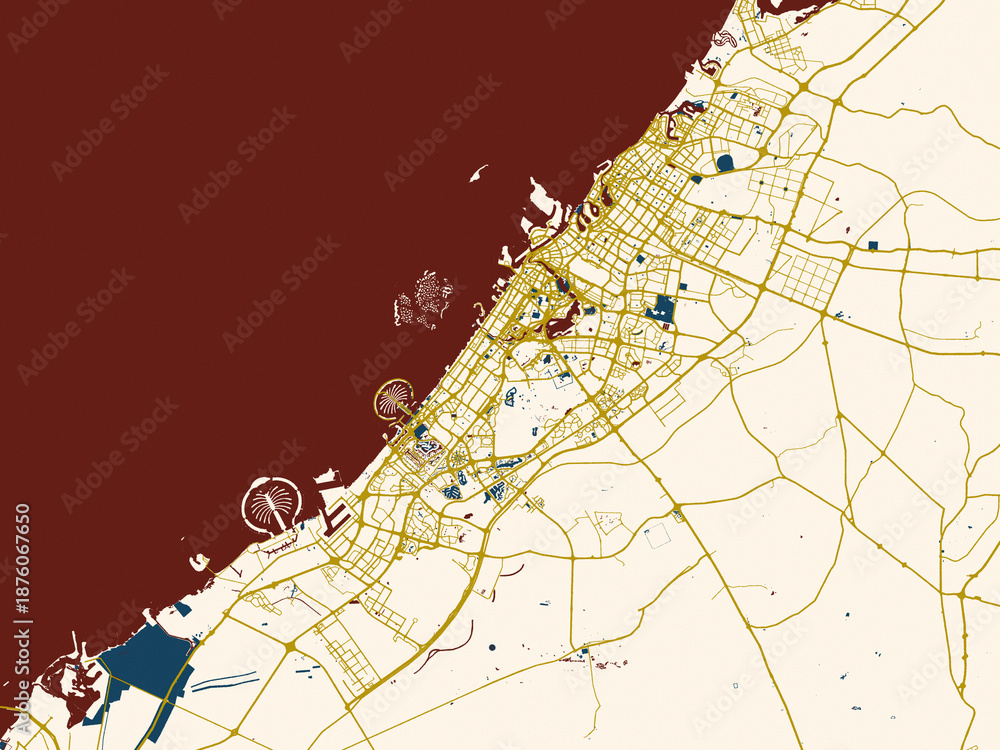 Ταπετσαρία Decorative city map poster of Dubai, United Arab Emirates