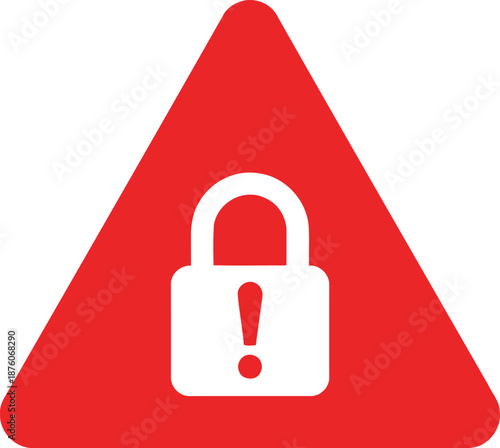 Vector warning sign with padlock and exclamation mark in red triangle for security alert