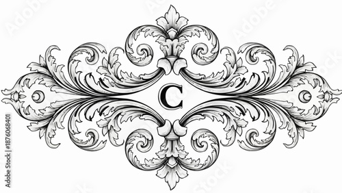 Elegant Monogram C Decorative Flourish Ornament.