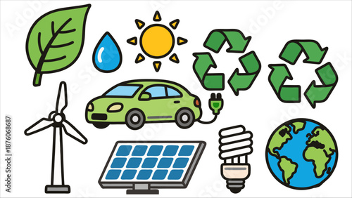 Ecology & green energy icon set, flat vector, eco friendly theme.