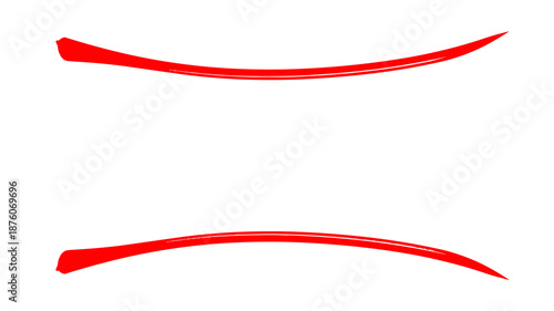 Dynamic abstract red brushstroke lines forming elegant curved accents or dividers, isolated on a crisp white background, perfect for emphasis or decorative graphic design elements