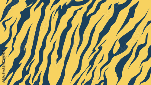 Dynamic Action of Tiger Stripes on Bright Yellow Background in Graphic Design Illustration
