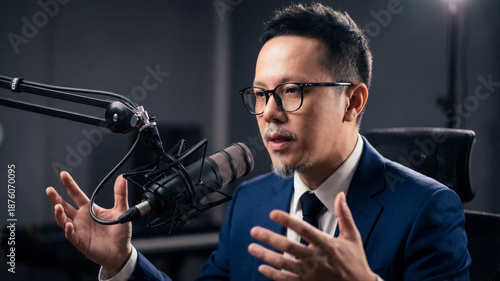 Wallpaper Mural Male podcaster communicating, recording audio broadcast in studio Torontodigital.ca