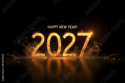 Happy new year celebration with shiny golden numbers and sparks on black background high-quality professional