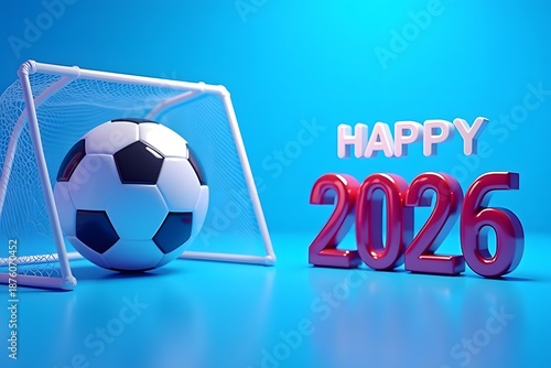 Happy new year football celebration with soccer ball and goal high-quality professional detailed modern elegant